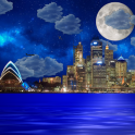 Night city from sea wallpaper