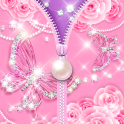 Zipper Lock Screen Pink Butterfly Pearl